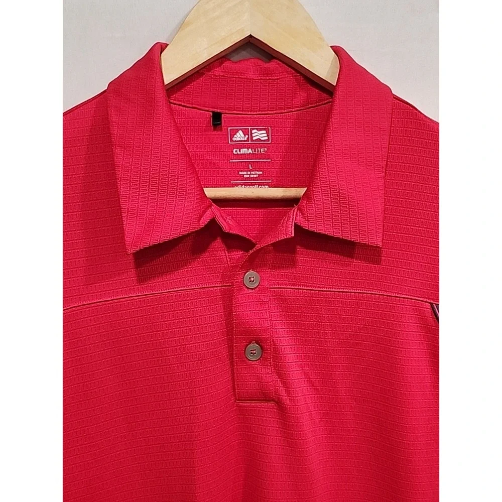 Adidas Climalite Golf Polo Mens L Red/Gray Short Sleeve, Collar,‎ Embroidered